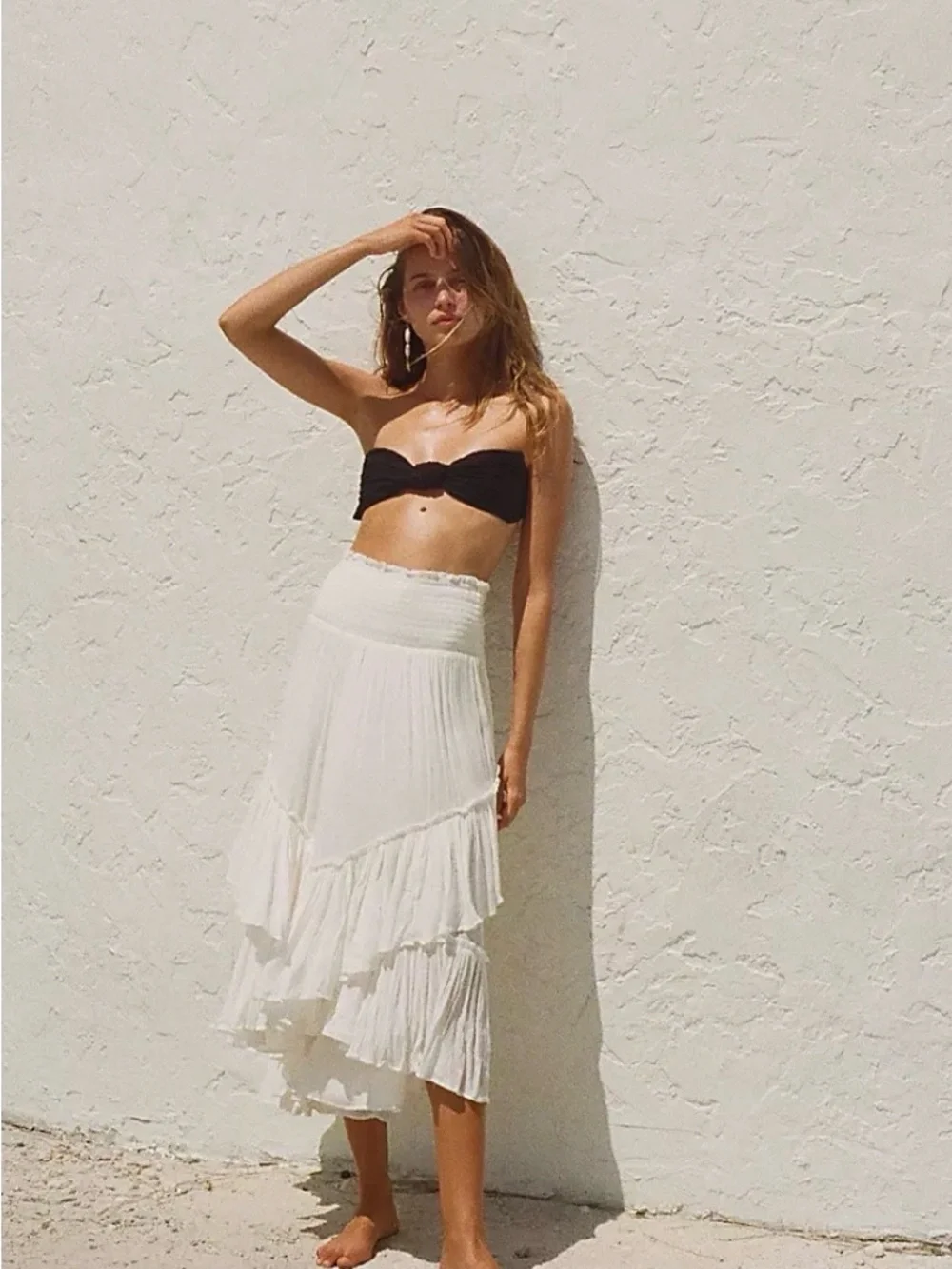 Free people White Strapless Tiered Midi Dress
